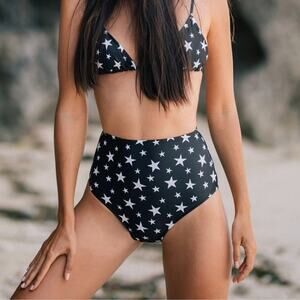 NEW Daze Dayz starry night high waisted brief bikini bottom black white sz XS